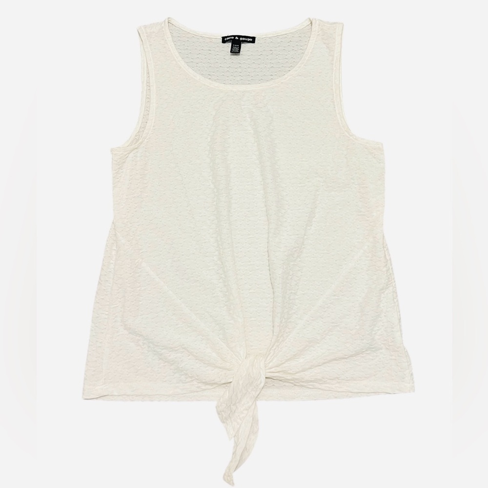 Cable & Gauge White Textured Sleeveless Tie-Front Tank Top